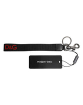 Dolce & Gabbana Black Logo Nylon Silver Brass Men Holder Keychain Keyring -   -  Dolce & Gabbana.